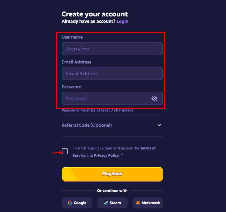 Roobet registration form
